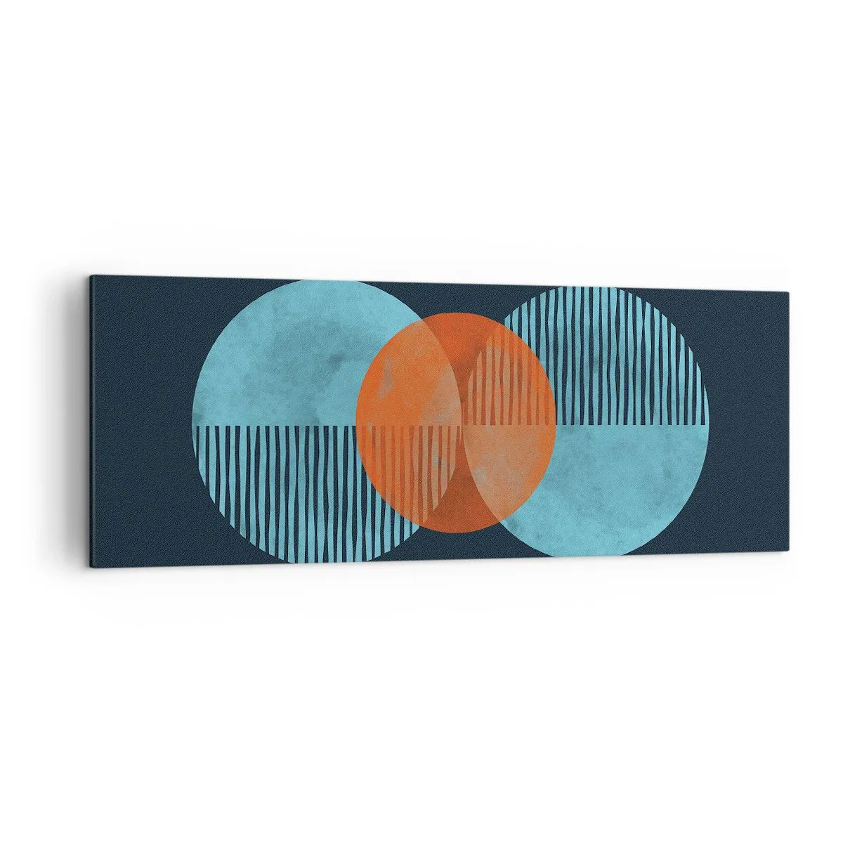 Bild auf Leinwand - Leinwandbild - Geometrische Kreise in Blau- und Orangetönen - 140x50cm - Symmetrische Komposition - Moderne Wanddekoration für Wohnzimmer und Schlafzimmer ARTTOR