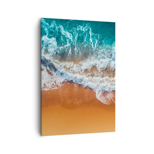 Bild auf Leinwand - Leinwandbild - Luftaufnahme der Meereswellen, die an die Küste krachen - 50x70cm - Immer Hand in Hand - Moderne Wanddekoration für Wohnzimmer und Schlafzimmer ARTTOR