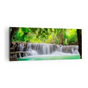 Bild auf Leinwand - Leinwandbild - Eine Kaskade in Grün - 100x40 cm