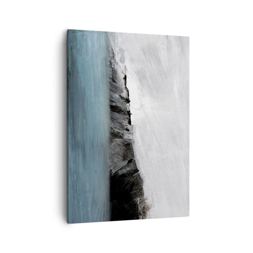 Bild auf Leinwand - Leinwandbild - Abstrakte Landschaft mit Wasser und felsigem Ufer - 50x70cm - Wasser – Erde: Kampf der Naturelemente - Moderne Wanddekoration für Wohnzimmer und Schlafzimmer ARTTOR