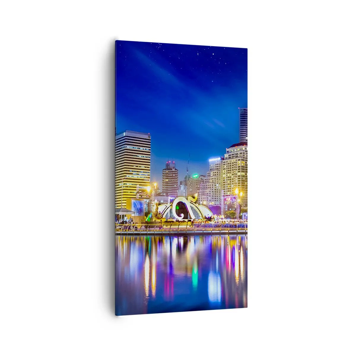 Bild auf Leinwand - Leinwandbild - Metropolis bei Regenbogennacht - 65x120 cm