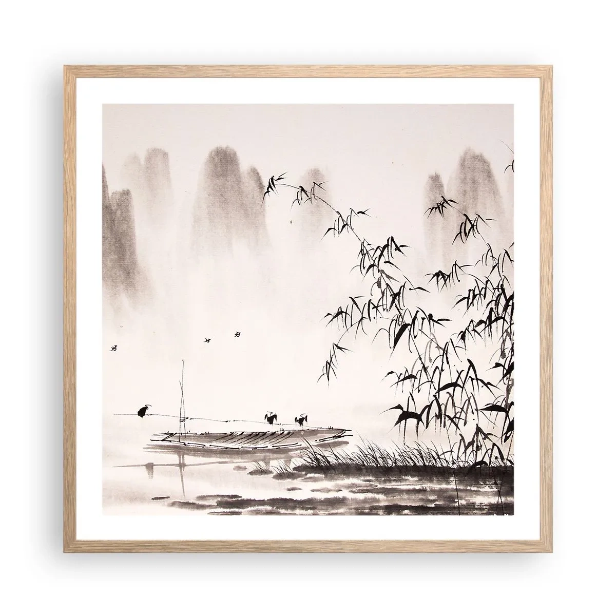 Poster in einem Rahmen aus heller Eiche - Die Stille der Reisfelder - 60x60 cm