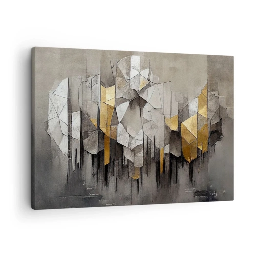 Bild auf Leinwand - Leinwandbild - Geometrische Abstraktion in Gold- und Grautönen - 70x50cm - Komposition aus Eis und Licht - Moderne Wanddekoration für Wohnzimmer und Schlafzimmer ARTTOR