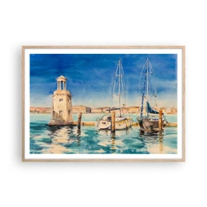 Poster in einem Rahmen aus heller Eiche - Sonnige Lagune - 100x70 cm