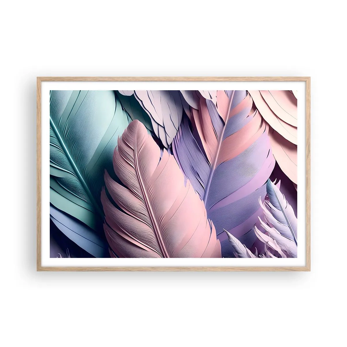 Poster in einem Rahmen aus heller Eiche - Vogel-Chic - 100x70 cm