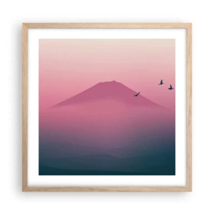 Poster in einem Rahmen aus heller Eiche - Wanderer über den Wolken - 50x50 cm
