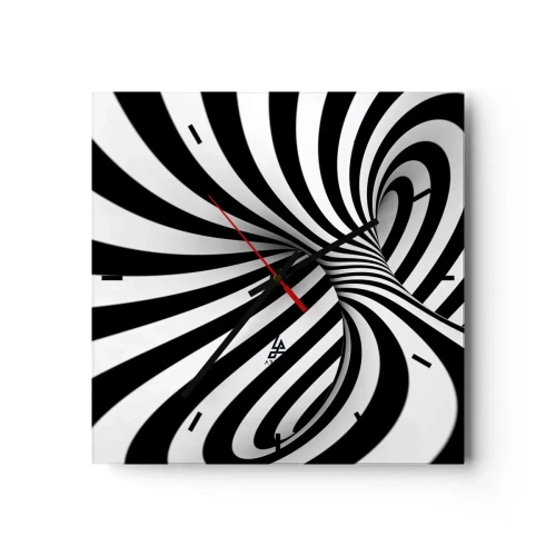Wanduhr - Glasuhr - Abstrakter Tunnel mit schwarz-weißen Spiralstreifen - 30x30cm - Komposition: Tanzraum - Moderne Wanddekoration für Wohnzimmer und Schlafzimmer ARTTOR