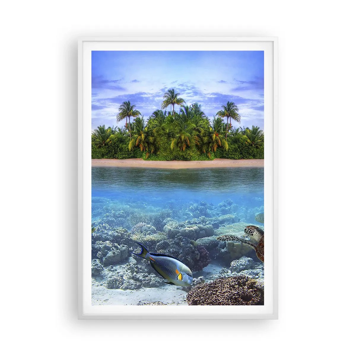 Poster in einem weißen Rahmen - Heavenly Island lädt dich ein - 70x100 cm