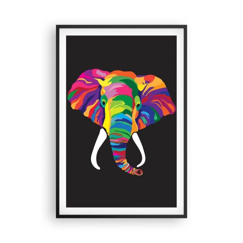 Poster in einem schwarzem Rahmen - Der Elefant, der es liebte, im Regenbogen zu baden - 61x91 cm