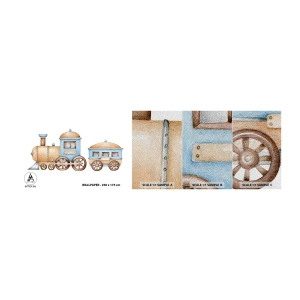 Fototapeten Muster Premium Sand - Am Bahnhof steht ... - Kinder, Zug, Retro - 100x30 cm