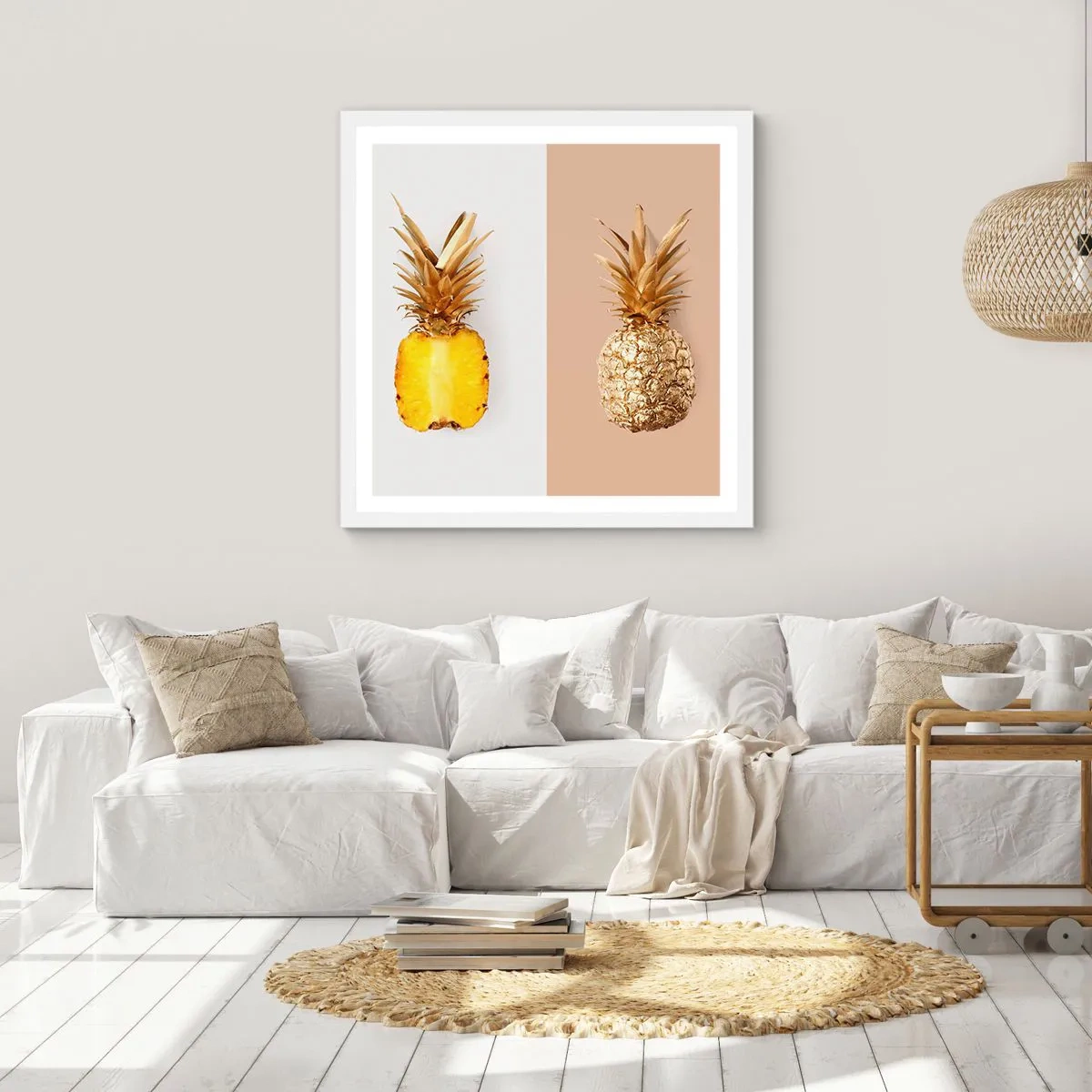 Poster in einem weißen Rahmen - Ananas für uns - 40x40 cm