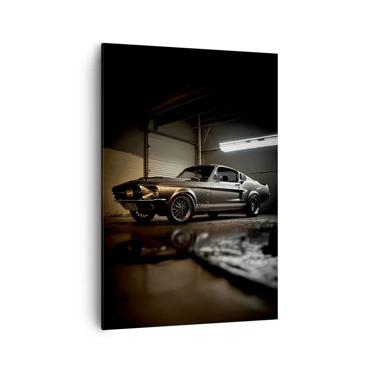 Bild auf Leinwand - Leinwandbild - Oldtimer in Retro-Garage - 70x100cm - Zurück in die Vergangenheit - Moderne Wanddekoration für Wohnzimmer und Schlafzimmer ARTTOR