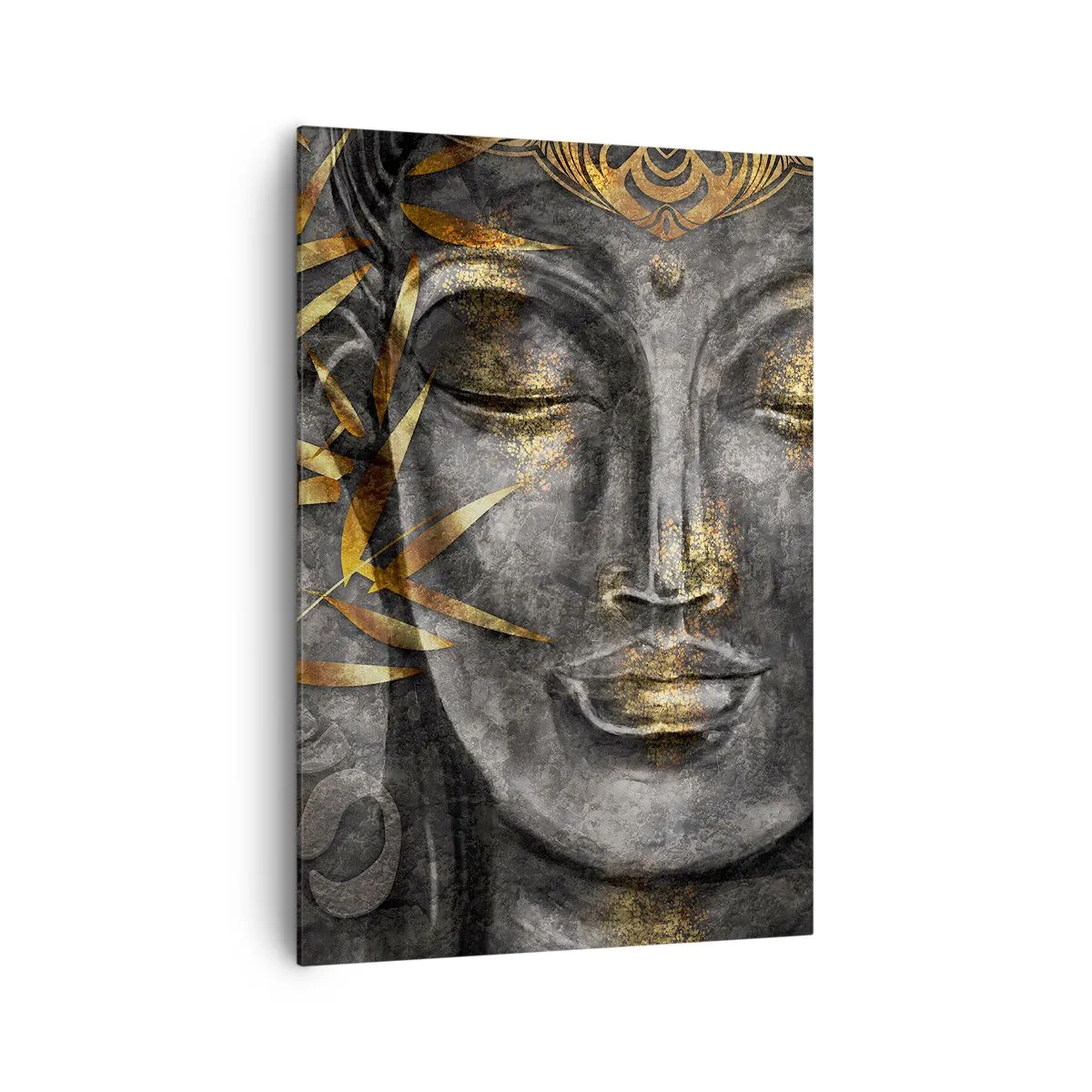 Bild auf Leinwand - Leinwandbild - Zen-Buddha-Bild mit goldenem Bambus - 70x100cm - Fühle den Frieden - Moderne Wanddekoration für Wohnzimmer und Schlafzimmer ARTTOR