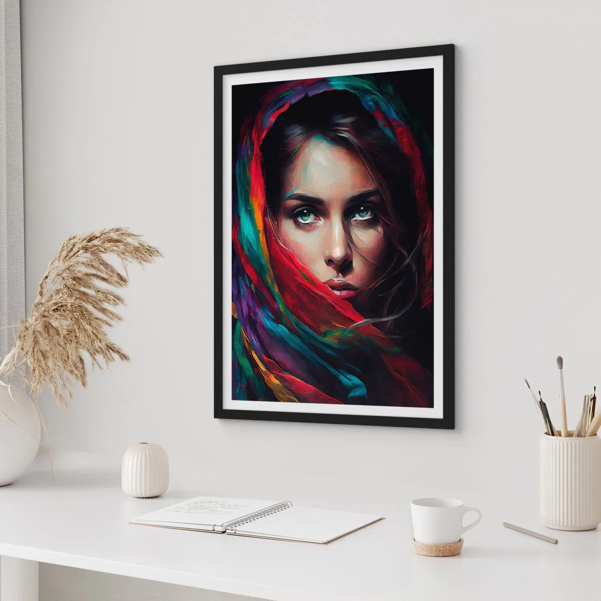 Poster in einem schwarzem Rahmen - Grünäugiges Geheimnis - 70x100 cm