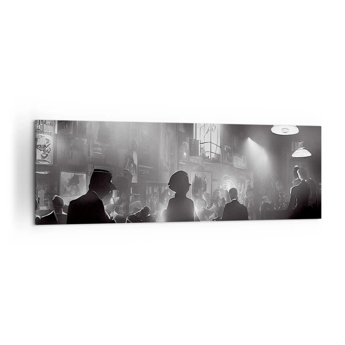 Bild auf Leinwand - Leinwandbild - Schwarz-weiße Jazz-Nachtclubszene - 160x50cm - In Jazz-Atmosphäre - Moderne Wanddekoration für Wohnzimmer und Schlafzimmer ARTTOR