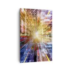 Bild auf Leinwand - Leinwandbild - Dynamische Lichter in einem futuristischen Korridor - 80x120cm - Leuchtender Korridor - Moderne Wanddekoration für Wohnzimmer und Schlafzimmer ARTTOR