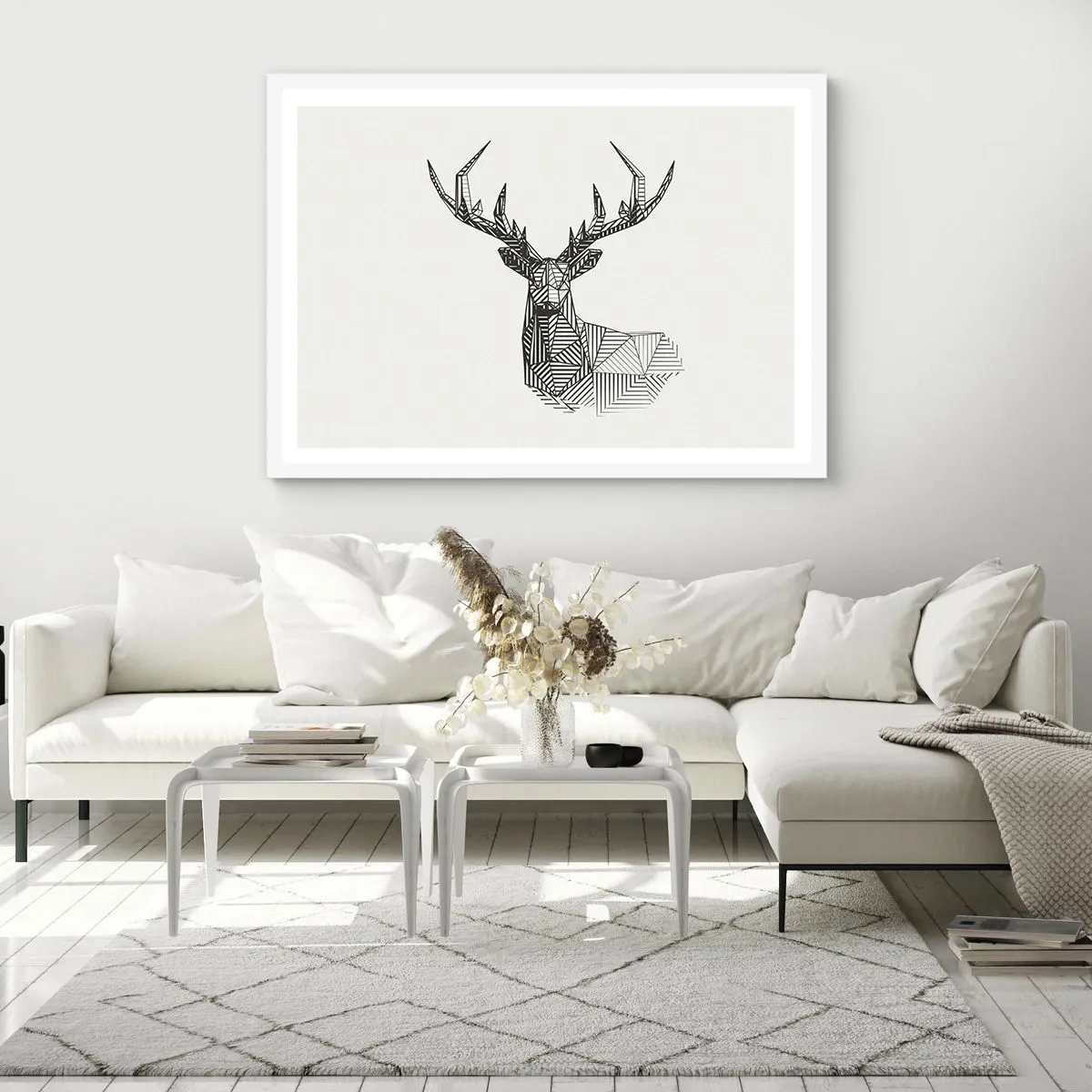 Poster in einem weißen Rahmen - Ein Hirsch im kubistischen Stil - 70x50 cm