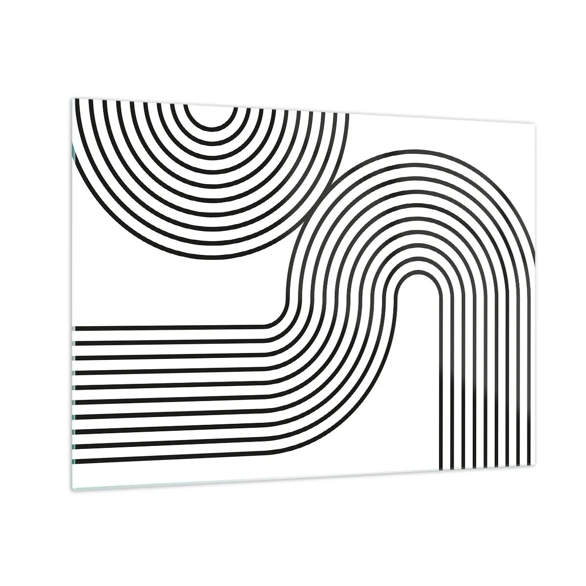 Glasbild - Bild auf glas - Schwarz-Weiß-Grafiken mit geschwungenen parallelen Linien - 70x50cm - An der Kurve - Moderne Wanddekoration für Wohnzimmer und Schlafzimmer ARTTOR