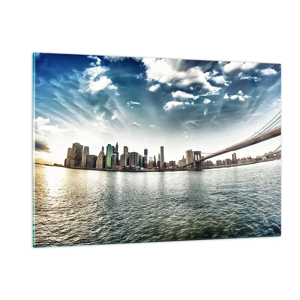 Glasbild - Bild auf glas - New York City-Panorama mit Brooklyn Bridge - 120x80cm - Glasinsel - Moderne Wanddekoration für Wohnzimmer und Schlafzimmer ARTTOR