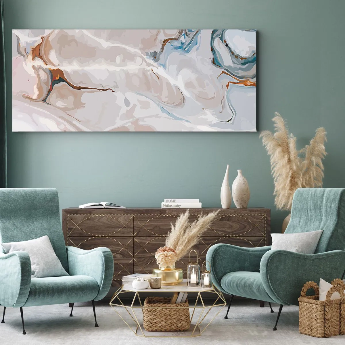 Bild auf Leinwand - Leinwandbild - Blau schlängelt sich unter dem Weiß - 100x40 cm