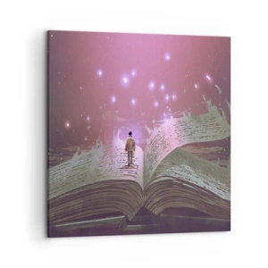 Bild auf Leinwand - Leinwandbild - Einladung in eine andere Welt - lesen Sie! - 50x50 cm