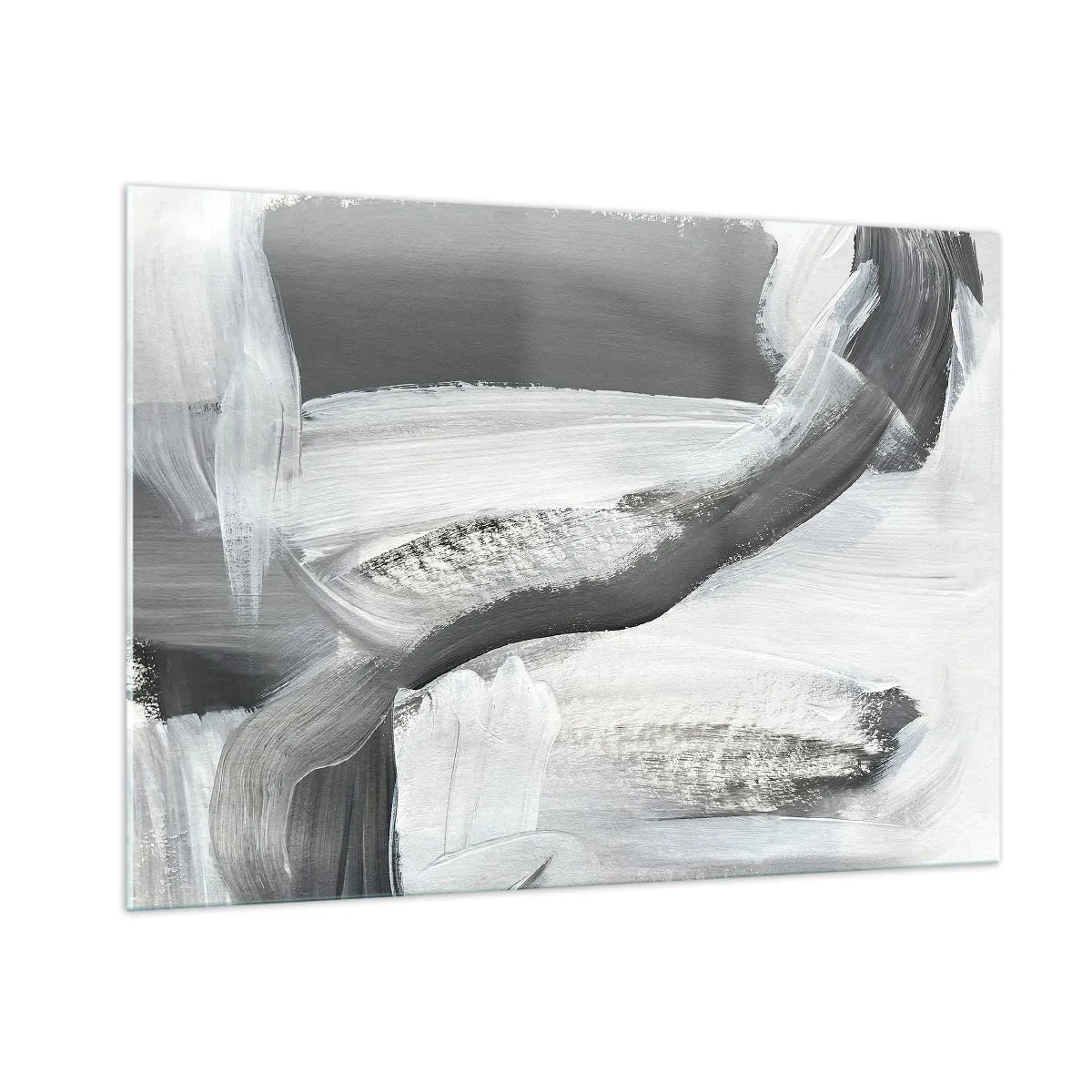 Glasbild - Bild auf glas - Schwarz-Weiß-Abstraktion mit dynamischen Pinselstrichen. - 100x70cm - Entscheidender Schritt - Moderne Wanddekoration für Wohnzimmer und Schlafzimmer ARTTOR