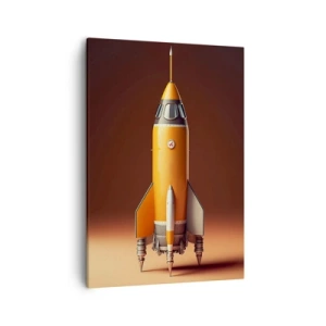 Bild auf Leinwand - Leinwandbild - Eine Rakete im Retro-Stil vor einem Hintergrund in Brauntönen - 50x70cm - Es beginnt mit einem Traum - Moderne Wanddekoration für Wohnzimmer und Schlafzimmer ARTTOR