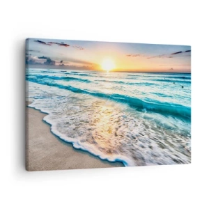 Bild auf Leinwand - Leinwandbild - Sonnenaufgang über einem ruhigen Strand mit Wellen - 70x50cm - Ein Blick lohnt sich - Moderne Wanddekoration für Wohnzimmer und Schlafzimmer ARTTOR