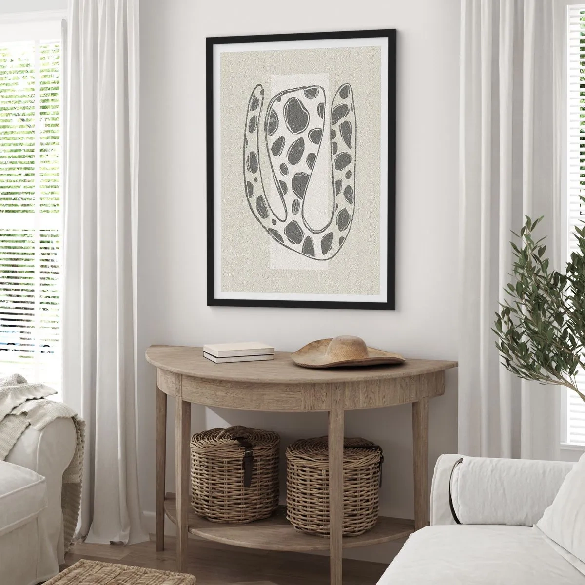Poster in einem schwarzem Rahmen - Abstrakte organische Form in Grautönen - 50x70cm - Seltsame Kreatur - Moderne Wanddekoration für Wohnzimmer und Schlafzimmer ARTTOR