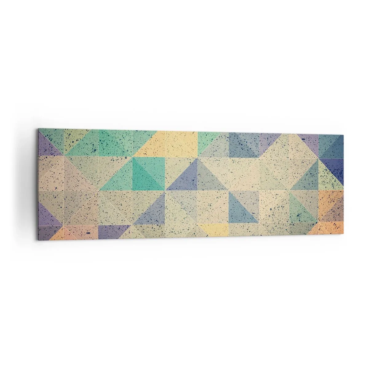 Bild auf Leinwand - Leinwandbild - Eine farbenfrohe Komposition aus geometrischen Dreiecken in Pastelltönen. - 160x50cm - Republik der Dreiecke - Moderne Wanddekoration für Wohnzimmer und Schlafzimmer ARTTOR