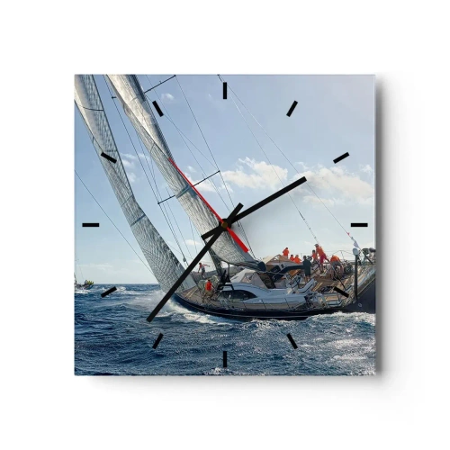 Wanduhr - Glasuhr - Yachtrennen auf offener See unter blauem Himmel - 30x30cm - Lass den Besseren sich durchsetzen - Moderne Wanddekoration für Wohnzimmer und Schlafzimmer ARTTOR