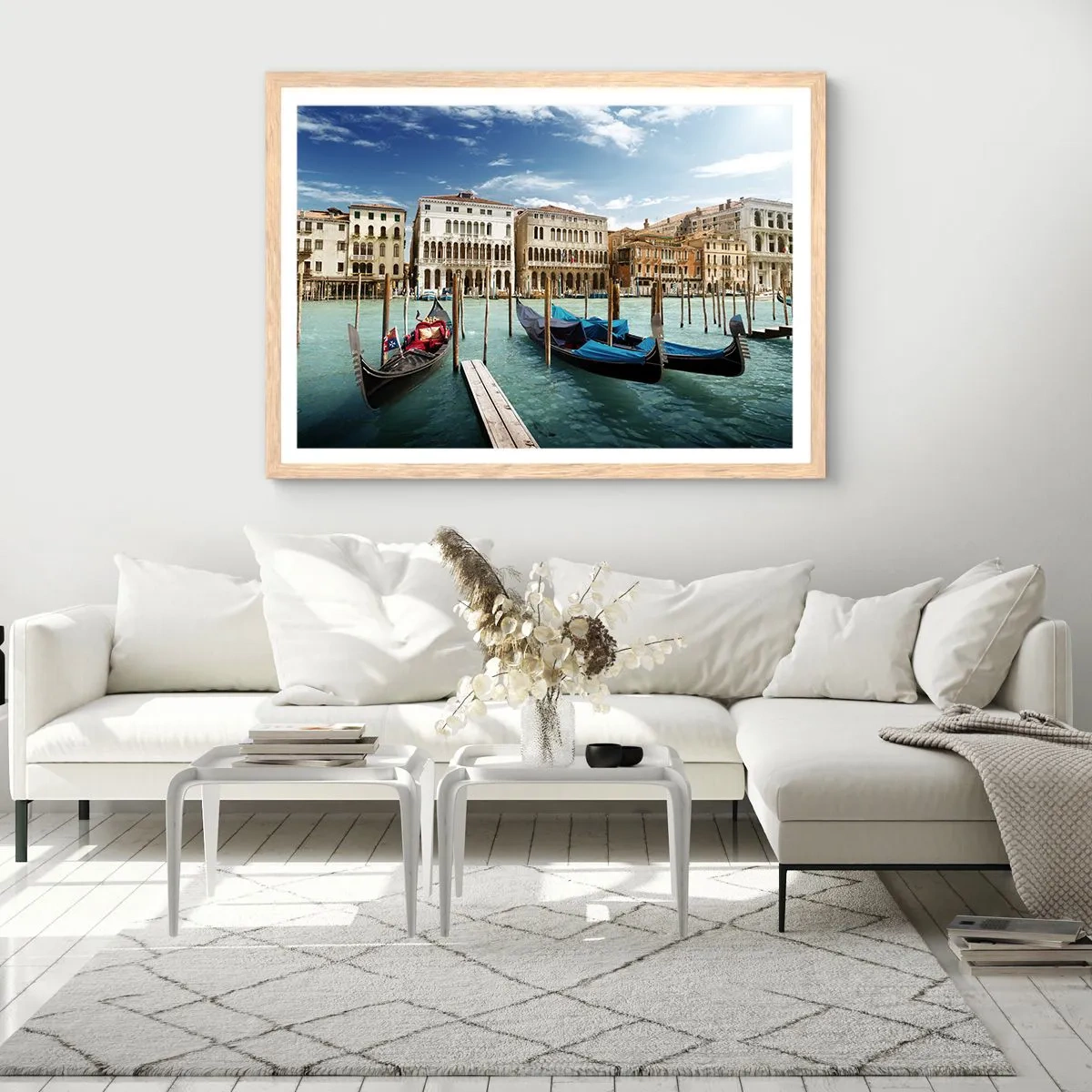 Poster in einem Rahmen aus heller Eiche - Paläste in Blau - 91x61 cm