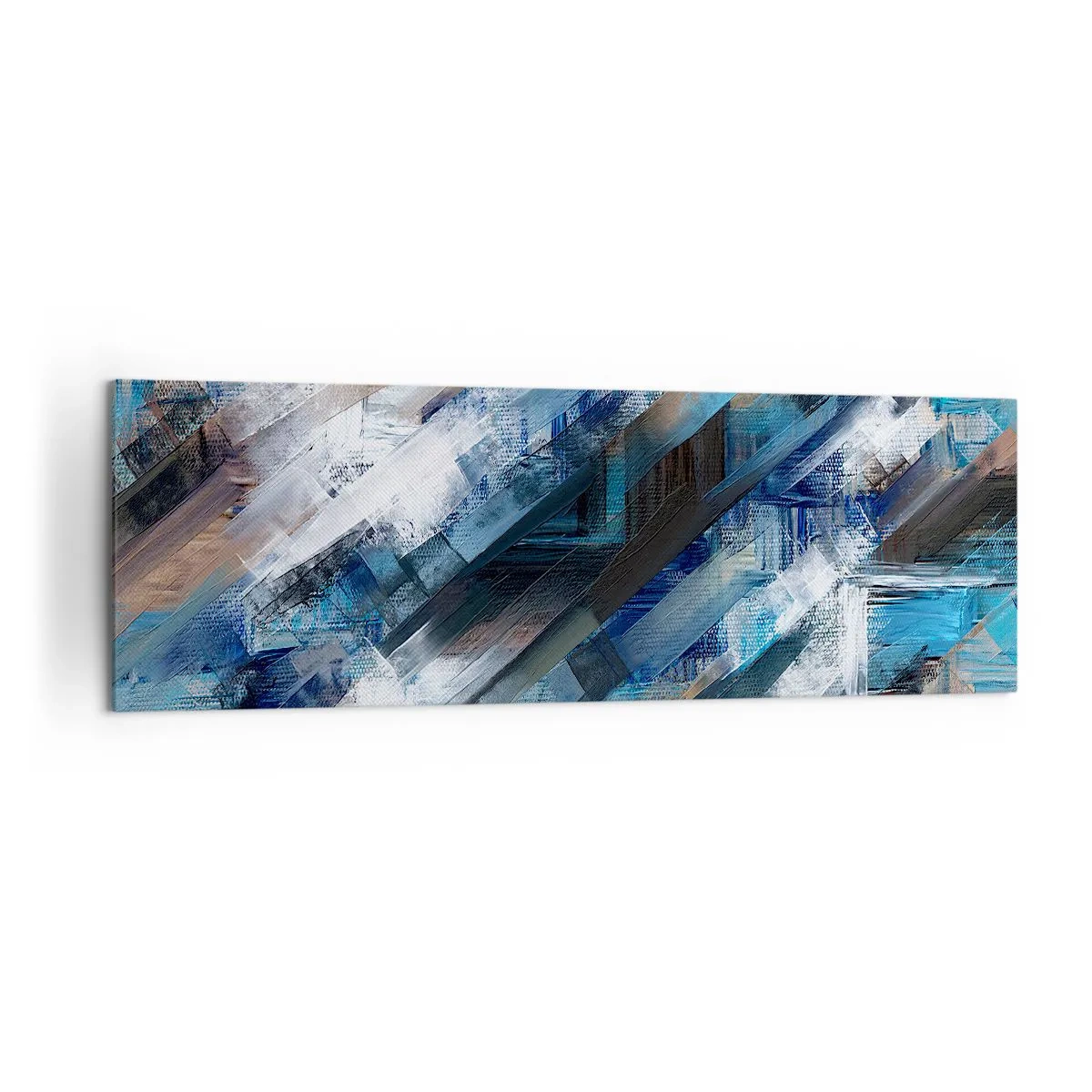 Bild auf Leinwand - Leinwandbild - Abstrakte Komposition mit blauen diagonalen Linien - 160x50cm - Auf einer blauen Diagonale - Moderne Wanddekoration für Wohnzimmer und Schlafzimmer ARTTOR