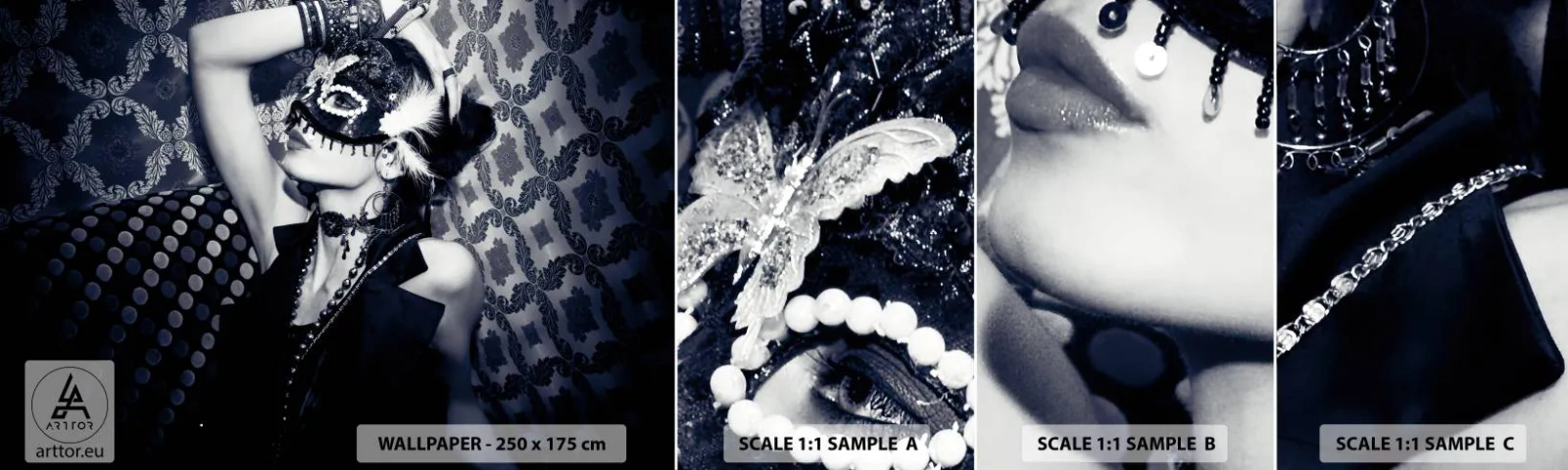 Fototapetenmuster Standard Eco - Dekorationen, Ornamente, Muster ... - Frau, Venezianische Maske, Modell - 100x30 cm