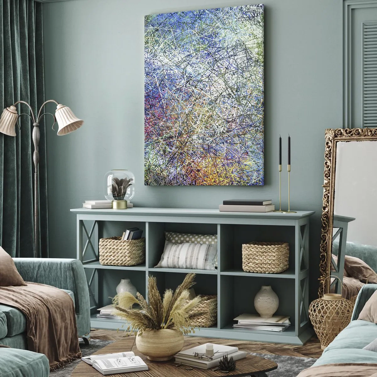 Bild auf Leinwand - Leinwandbild - Abstrakte Komposition mit mehrfarbigen Linien und Texturen - 50x70cm - Es ist nicht so einfach - Moderne Wanddekoration für Wohnzimmer und Schlafzimmer ARTTOR