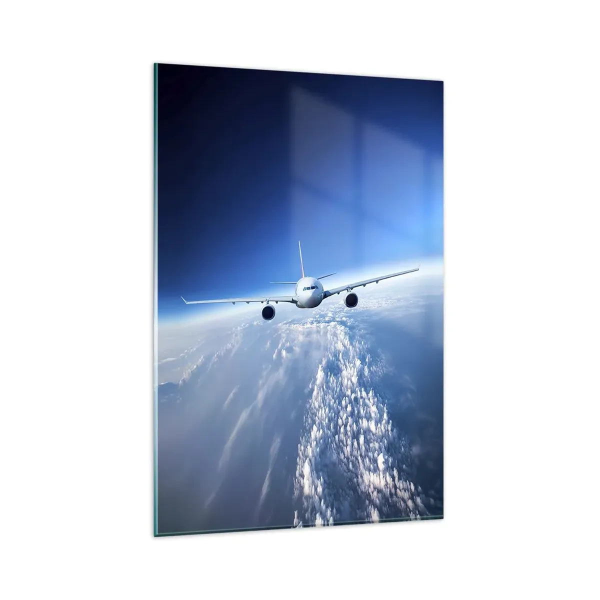 Glasbild - Bild auf glas - Ein Flugzeug fliegt über den Wolken vor blauem Himmel - 80x120cm - Ich fliege, weil ich es kann - Moderne Wanddekoration für Wohnzimmer und Schlafzimmer ARTTOR