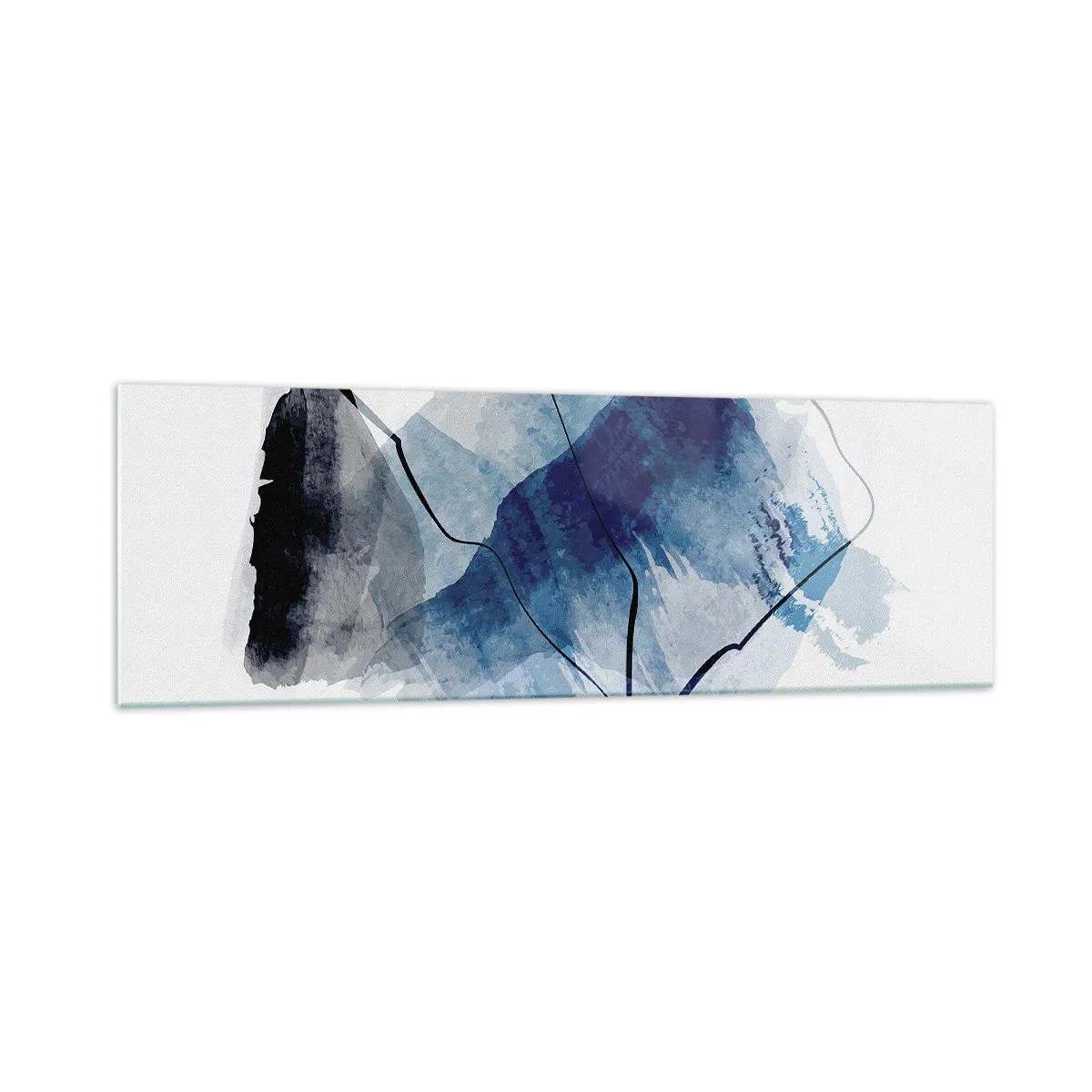 Glasbild - Bild auf glas - Abstrakte Formen in Blautönen mit zarten Linien - 160x50cm - Eisberg - Moderne Wanddekoration für Wohnzimmer und Schlafzimmer ARTTOR