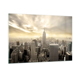 Glasbild - Bild auf glas - Stadtpanorama mit Wolkenkratzern und dem Empire State Building - 120x80cm - New York aus Grau - Moderne Wanddekoration für Wohnzimmer und Schlafzimmer ARTTOR