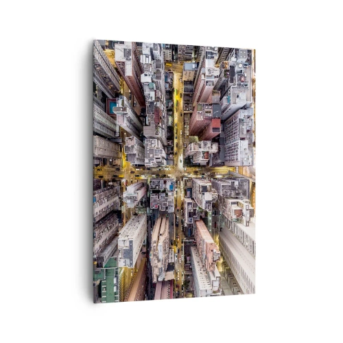 Bild auf Leinwand - Leinwandbild - Eine Stadt voller Wolkenkratzer aus der Vogelperspektive - 70x100cm - Grüße aus Hongkong - Moderne Wanddekoration für Wohnzimmer und Schlafzimmer ARTTOR