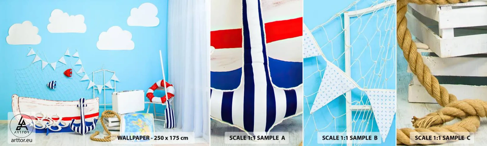 Fototapeten Muster Selbstklebend Deluxe Sticker - Die Sehnsucht eines Kindes nach Abenteuer - Für Kinder, Nautisch, Fischerboot - 100x30 cm