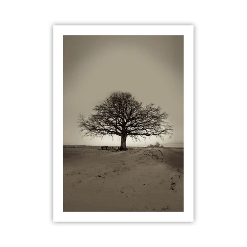 Poster - Ein einsamer Baum in einer leeren Sepia-Landschaft - 50x70cm - Von hier zu Ewigkeit - Moderne Wanddekoration für Wohnzimmer und Schlafzimmer ARTTOR