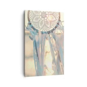 Bild auf Leinwand - Leinwandbild - Ein zarter Traumfänger vor dem Hintergrund der untergehenden Sonne - 80x120cm - Totem aus Spitze - Moderne Wanddekoration für Wohnzimmer und Schlafzimmer ARTTOR