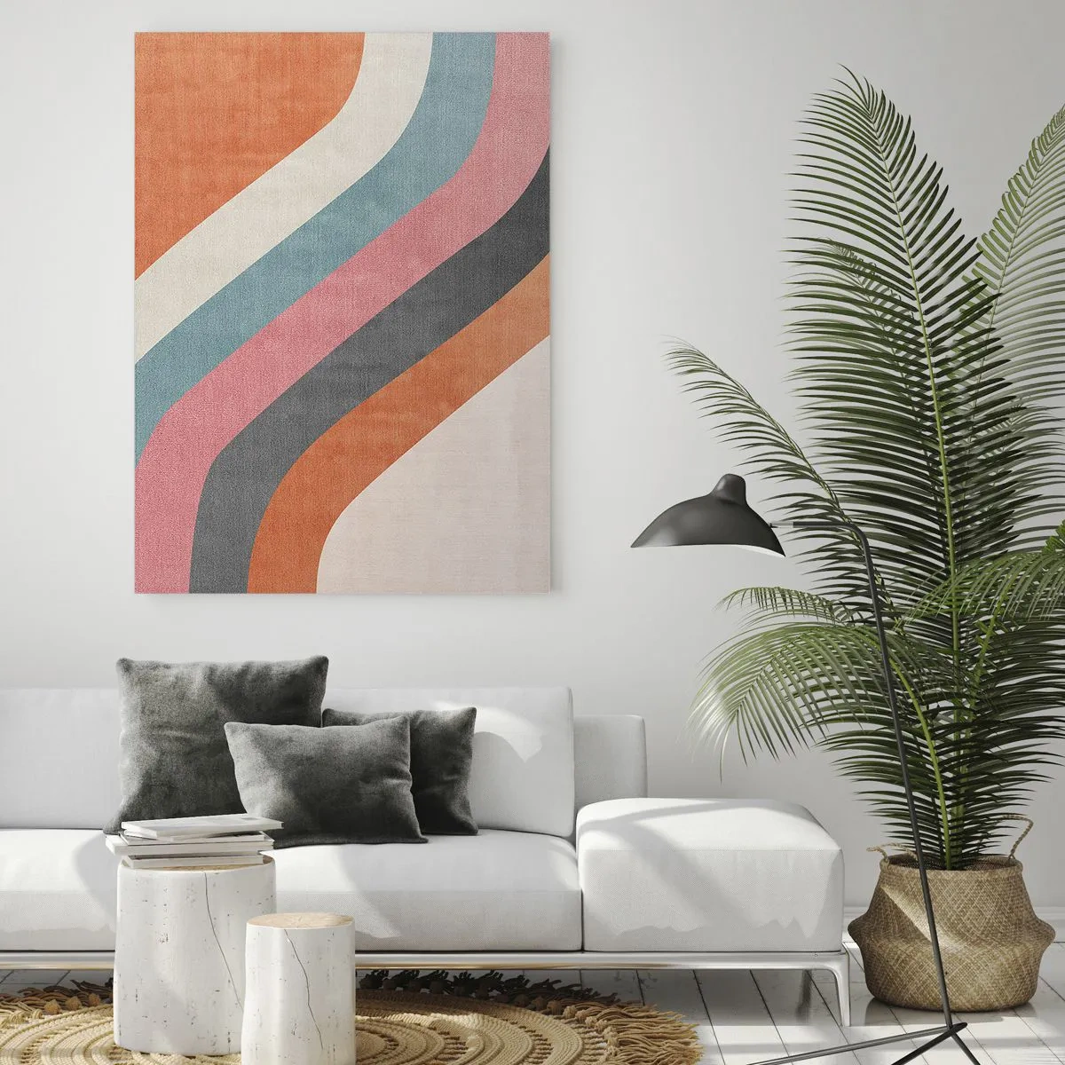 Glasbild - Bild auf glas - Bunte diagonale Streifen auf hellem Hintergrund - 50x70cm - Diagonale Komposition – Bewegung - Moderne Wanddekoration für Wohnzimmer und Schlafzimmer ARTTOR