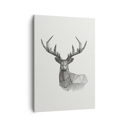 Bild auf Leinwand - Leinwandbild - Geometrisches Bild eines Hirsches im minimalistischen Schwarz-Weiß-Stil - 50x70cm - Ein Hirsch im kubistischen Stil - Moderne Wanddekoration für Wohnzimmer und Schlafzimmer ARTTOR