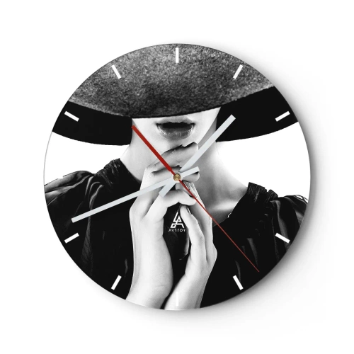 Wanduhr - Glasuhr - Frau mit Hut im Stil der Kunstfotografie - 30x30cm - Versteckte Schönheit - Moderne Wanddekoration für Wohnzimmer, Küche und Schlafzimmer ARTTOR
