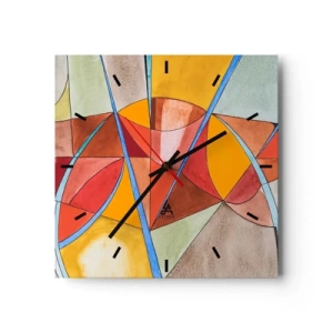 Wanduhr - Glasuhr - Eine abstrakte Komposition in lebendigen geometrischen Farben. - 30x30cm - Das Karussell, das Traumkarussell - Moderne Wanddekoration für Wohnzimmer und Schlafzimmer ARTTOR