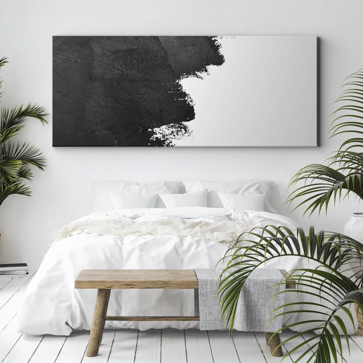 Bild auf Leinwand - Leinwandbild - Schwarz-Weiß-Abstraktion mit kontrastierenden Pinselstrichen - 120x50cm - Elemente: Erde - Moderne Wanddekoration für Wohnzimmer und Schlafzimmer ARTTOR