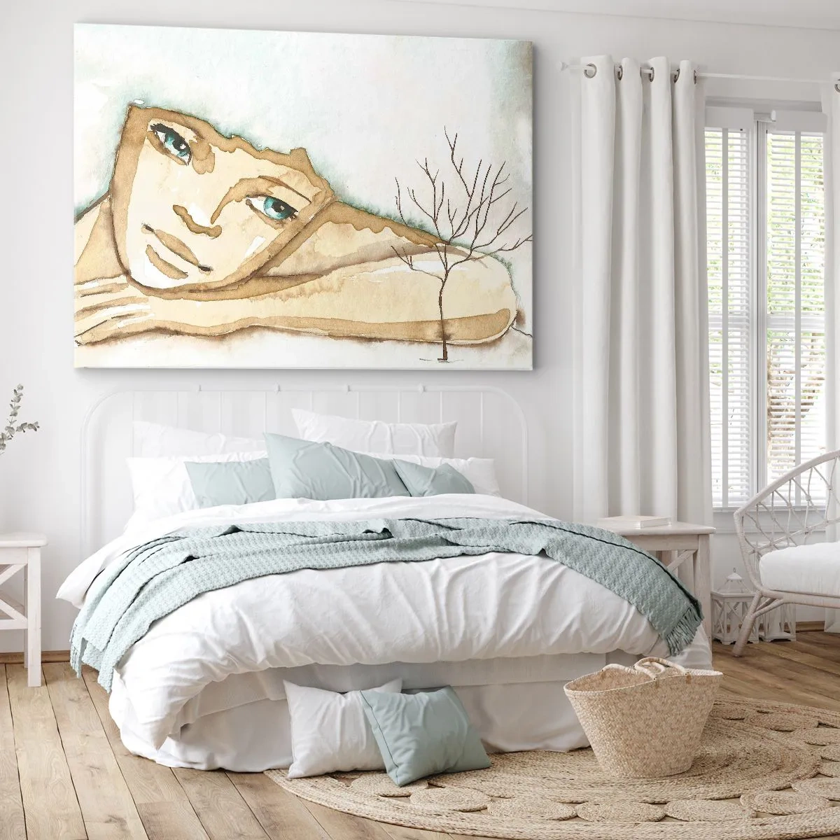 Bild auf Leinwand - Leinwandbild - Künstlerisches Porträt einer Frau in Pastellfarben - 120x80cm - Der Baum der Poesie wächst aus der Stille - Moderne Wanddekoration für Wohnzimmer und Schlafzimmer ARTTOR