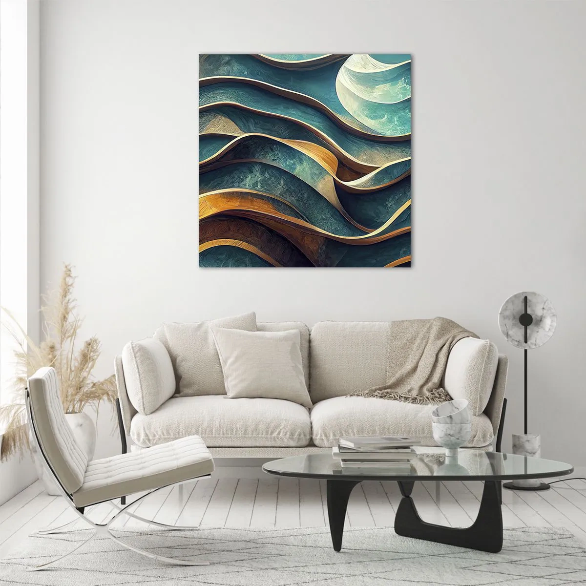 Glasbild - Bild auf glas - Blaue Mäander - 60x60 cm