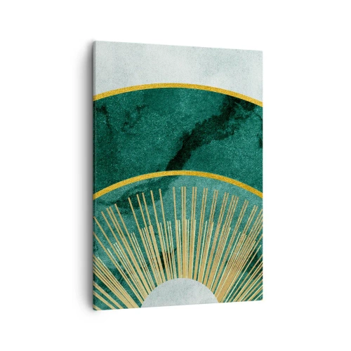 Bild auf Leinwand - Leinwandbild - Abstraktes Muster mit Kreisen in Smaragd- und Goldfarben. - 50x70cm - Anderes Sonnensystem - Moderne Wanddekoration für Wohnzimmer und Schlafzimmer ARTTOR